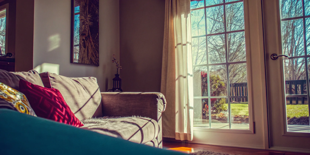 A bright living room focusing on a home's best features when you sell a house as is.