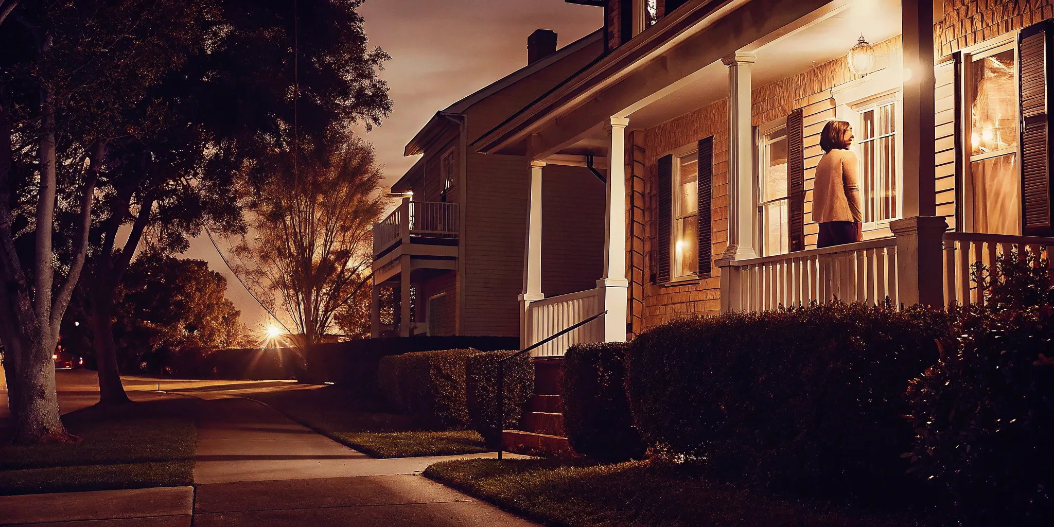 Woman on a porch considering the pros and cons of inheriting a paid-off house.