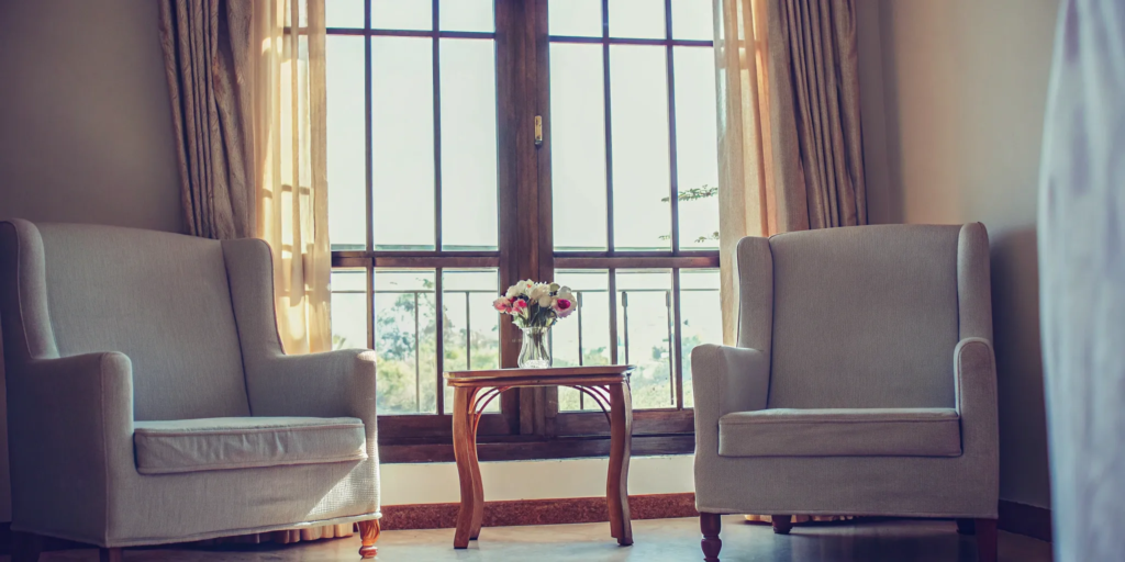 Living room of a house for sale during the probate process.