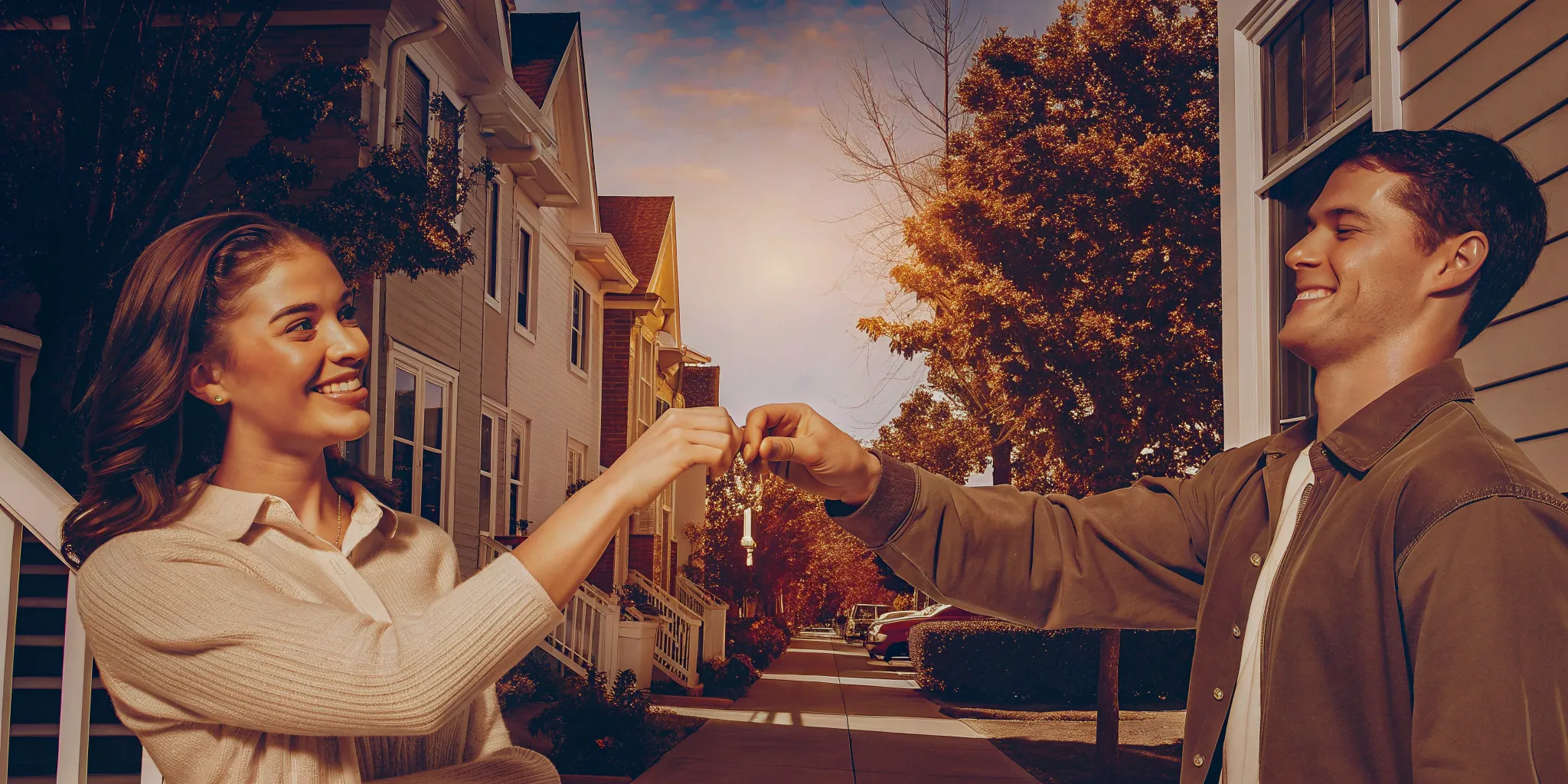 Happy couple holding house keys after their guaranteed house sale in 7 days.