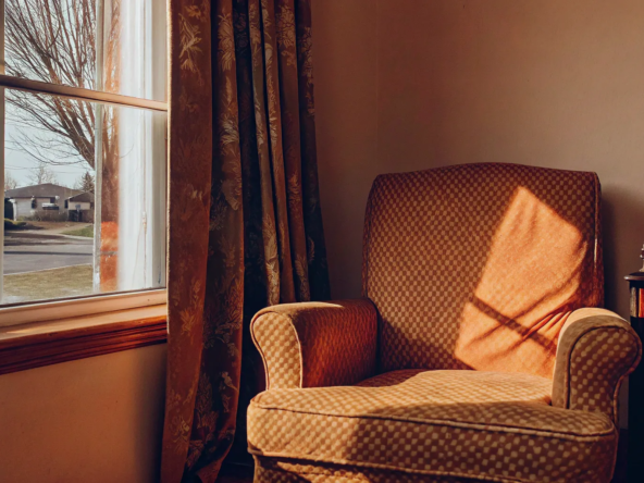 Living room with family photos, a situation faced when inheriting a house that is not paid off.