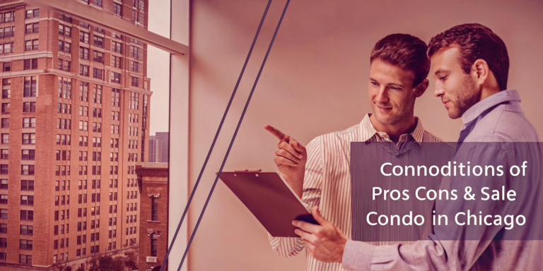 Two men review documents for a no-inspection condo sale in a Chicago high-rise.