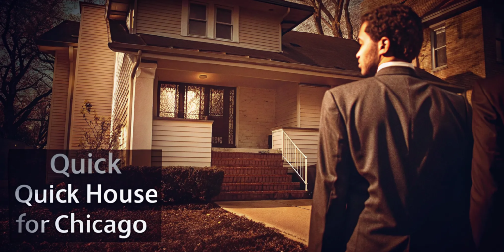 Man in a suit in front of a Chicago house after a quick sale.
