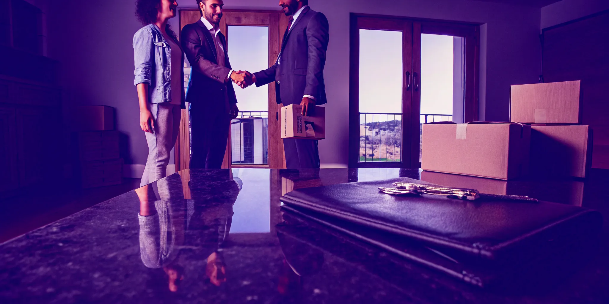 Real estate agent helps a couple sell their house for a job relocation.