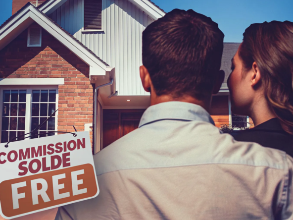 Couple selling their house with no commission in front of their home.