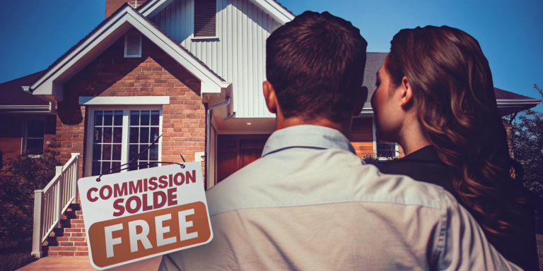 Couple selling their house with no commission in front of their home.