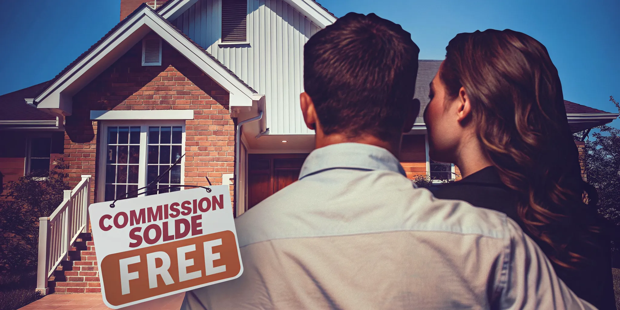 Couple selling their house with no commission in front of their home.